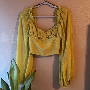 Forever 21 Swiss Dot Balloon Sleeve Cropped Blouse